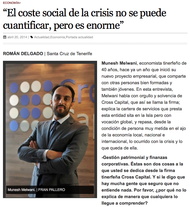 Entrevista Munesh Melwani en Diario de Avisos